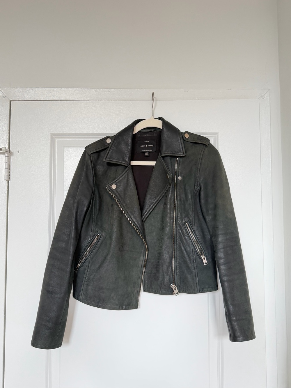 Lucky Brand Olive Green Leather Moto Jacket